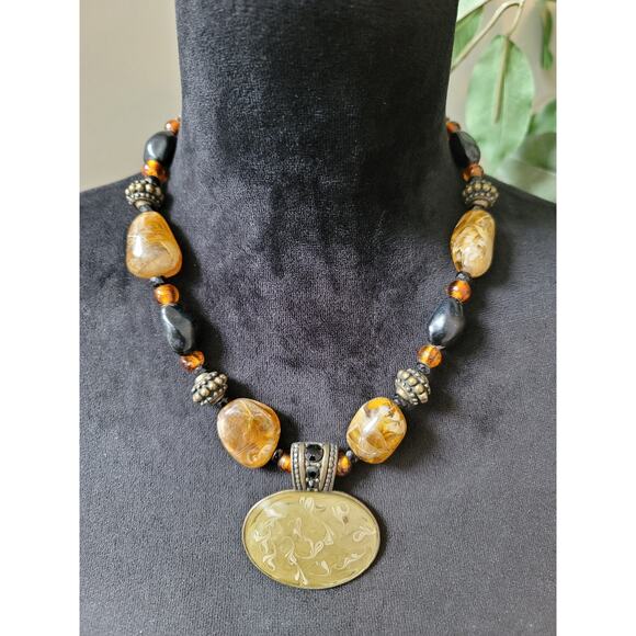 Chico's Women's Statement Beaded Necklace With Pendant And Lobster Claw Lock - Picture 1 of 7